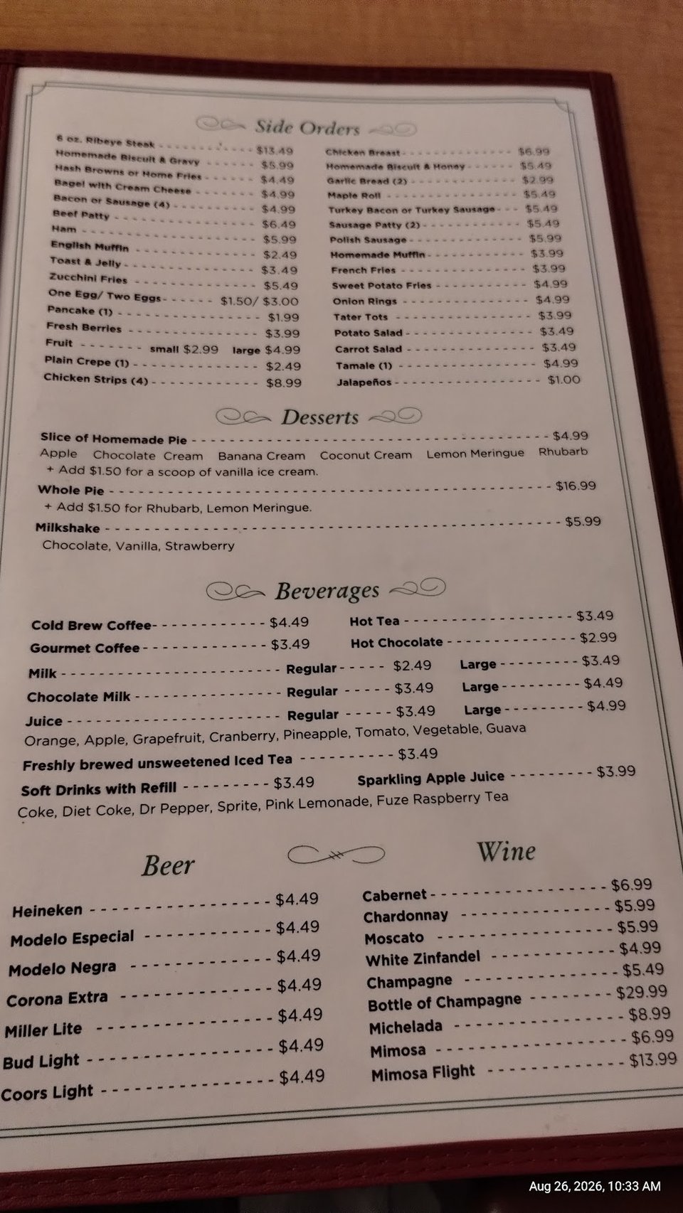 Menu board for breakfast, lunch, and dessert